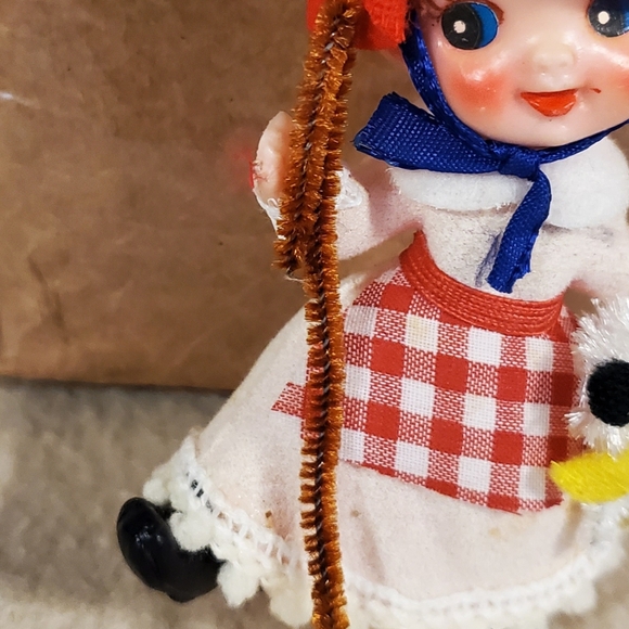 Vintage Flocked Plastic Face Little Bo Peep/Mary had a Little Lamb Ornament - Picture 9 of 12